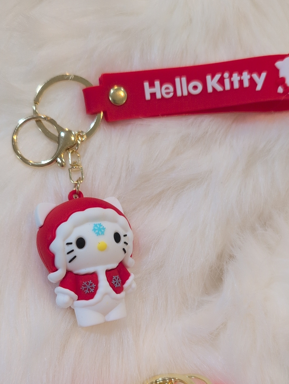 Hello Kitty Red & White Holiday Silicone Key Charm with Gold Hardware